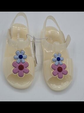 Old Navy Kids' Cream Jelly Sandals with Pink & Blue Flower Accent